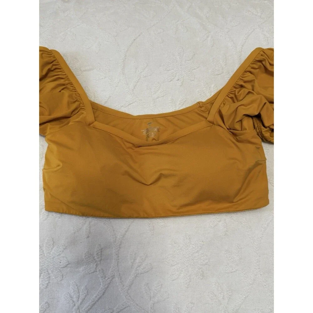 Knix XL Discontinued Puff Sleeve Bikini Top Burnt Orange Resort Swim Retro